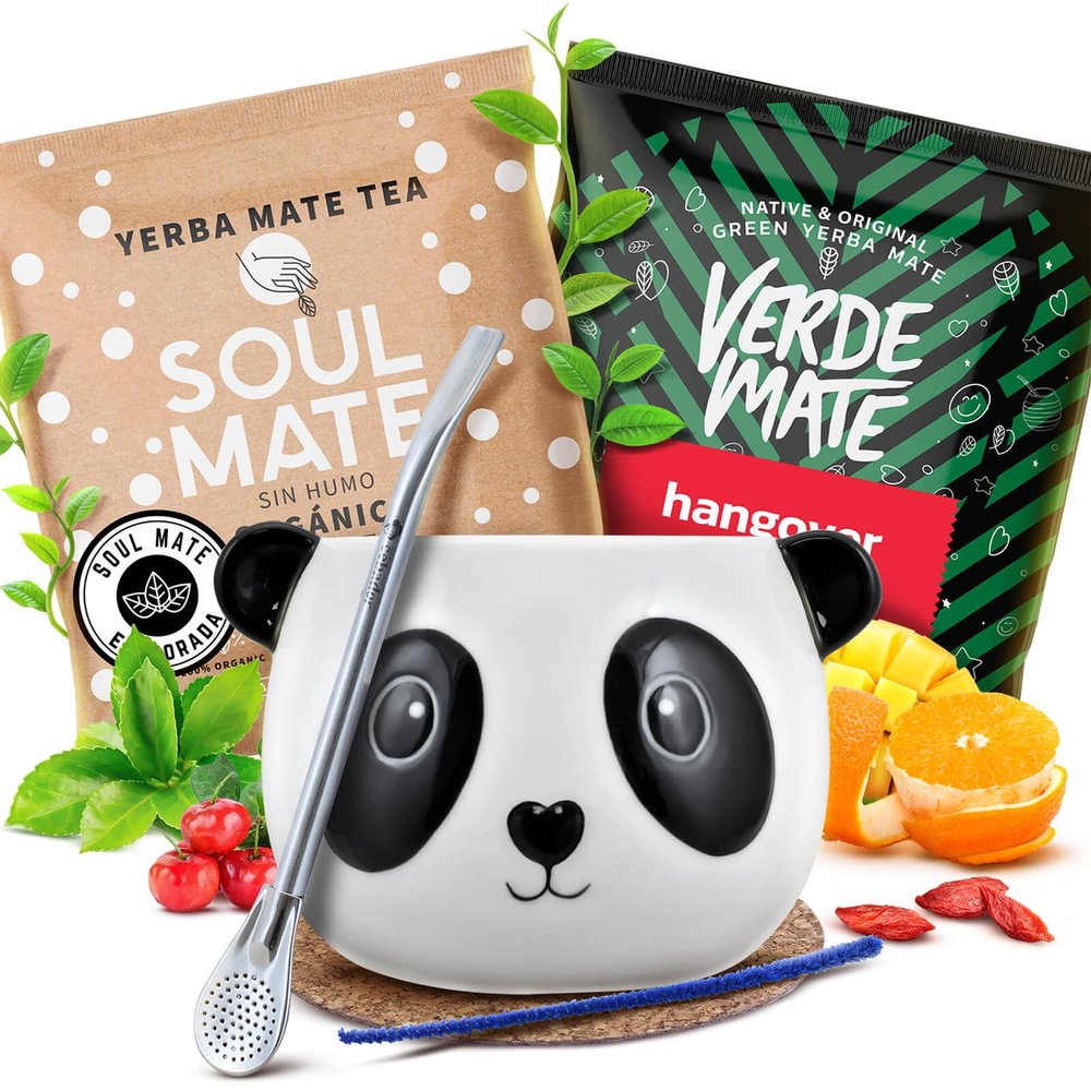 Set of yerba mate accessories with samples | Soul Mate Elaborada and Verde Mate Green Hangover | Calabash, bombilla and accessories | Original yerba mate | Natural caffeine | 2x50g