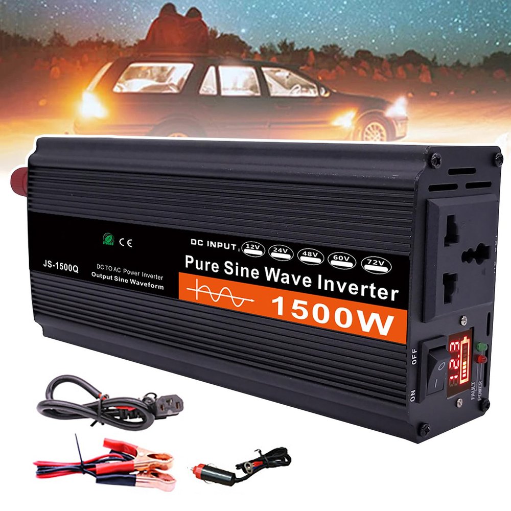 1500W-6000W Power Inverter, Pure Sine Wave Inverter, 12V-60V Dc To 110/220V Ac, Fast Cooling, Home/Car/Camping,1500W-24Vto220V