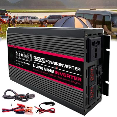 1000W-4000W Pure Sine Wave Inverter, DC 12V-60V To AC 220V Car Inverter, With Ac Socket + LED Display, Travel, Camping, Home,3000W-24V