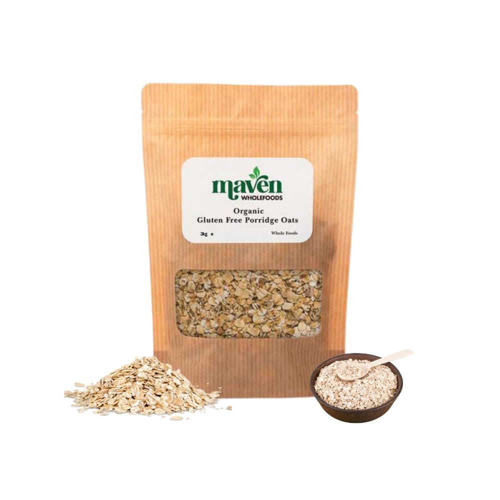 Maven wholefoods Organic Gluten Free Porridge Oats 3kg | Raw | GMO Free | High Fibre & Protein | Certified Organic | Suitable for Vegetarian & Vegan | Packed Fresh in Resealable Bags (3kg)