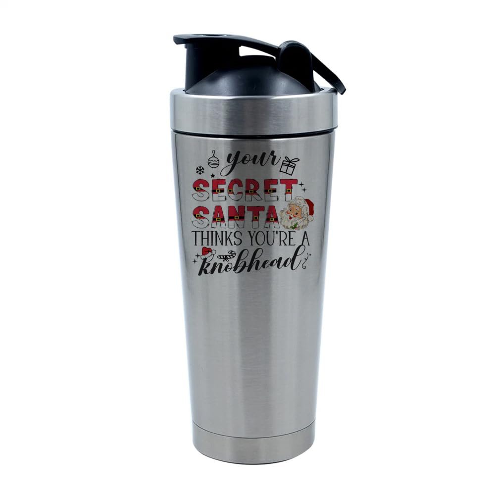 Your Secret Santa Thinks You're A Knobhead, Offensive Secret Santa Gifts, 500ml Aluminium Shaker Bottle for Supplement Shakes - Easy Clean, Durable Cup. (Silver)