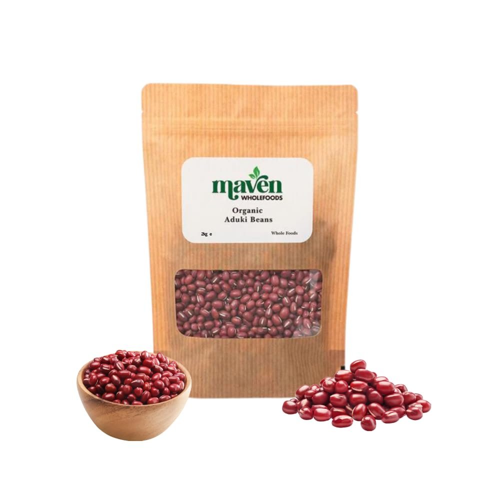 Maven wholefoods Organic Aduki (Adzuki) Beans 2kg | Raw | GMO Free | High Fibre & Protein | Certified Organic | Suitable for Vegetarian & Vegan | Packed Fresh in Resealable Bags