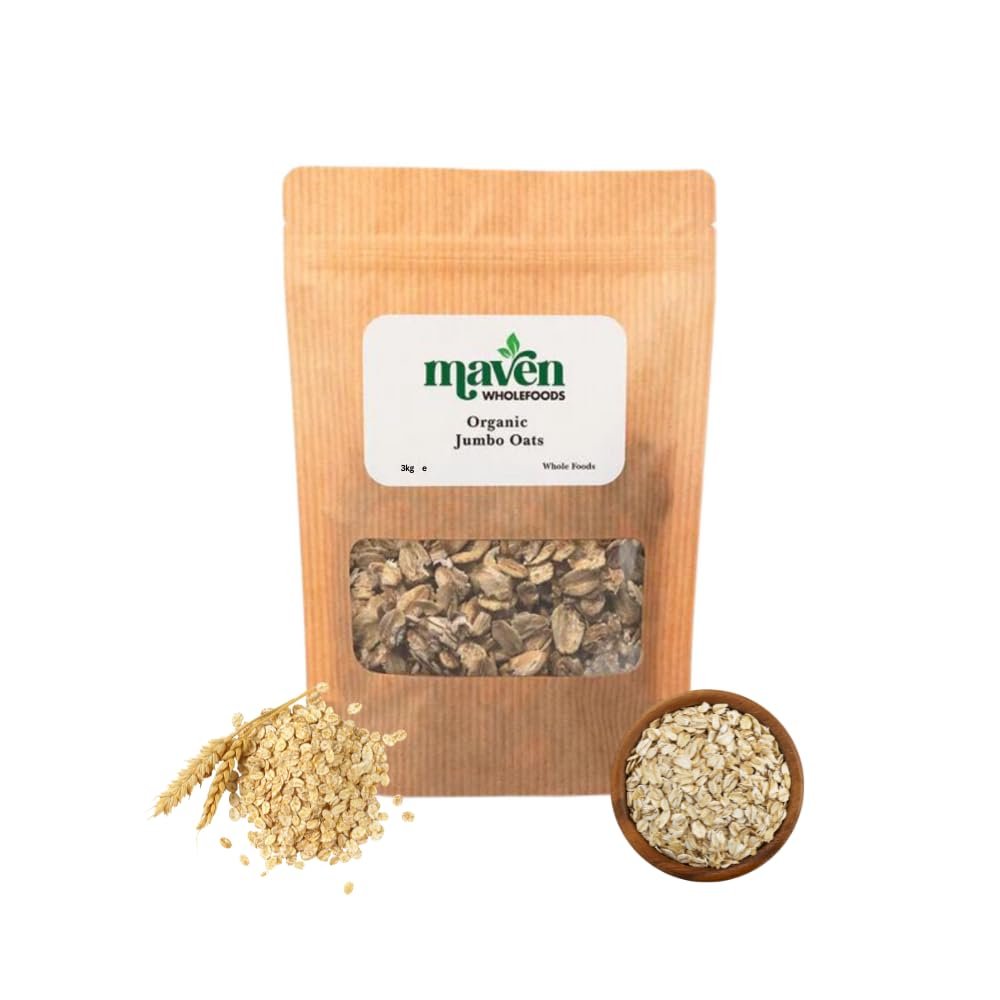 Maven wholefoods Organic Jumbo Oats 3kg | Raw | GMO Free | High Fibre & Protein | Certified Organic | Suitable for Vegetarian & Vegan | Packed Fresh in Resealable Bags (3kg)