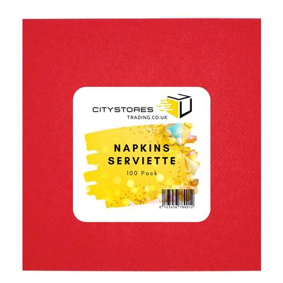 Citystores Red Paper Napkins 40x40cm  100 Pack Large Party Serviettes, Tableware Tissue Cloths for Weddings, Birthdays & Catering