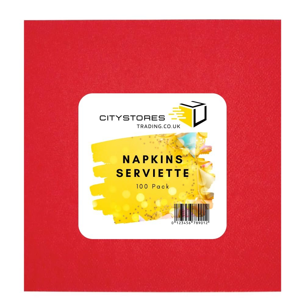 Citystores Red Paper Napkins 40x40cm  100 Pack Large Party Serviettes, Tableware Tissue Cloths for Weddings, Birthdays & Catering
