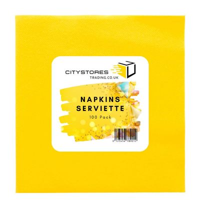 Citystores Yellow Paper Napkins 40x40cm  100 Pack Large Party Serviettes, Tableware Tissue Cloths for Weddings, Birthdays & Catering