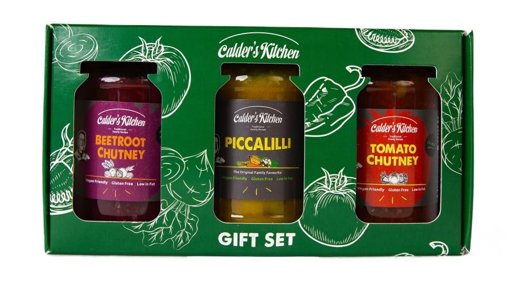 Calder's Kitchen - Cheese Lover's Gift Box, Trio of Piccalilli and Chutneys, 3 x 285g Jars, Gluten Free, Vegan, Suitable for Coeliacs