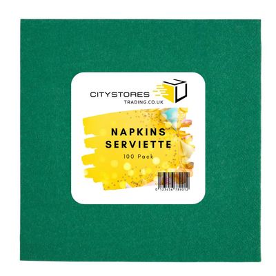 Citystores Green Paper Napkins 40x40cm  100 Pack Large Party Serviettes, Tableware Tissue Cloths for Weddings, Birthdays & Catering