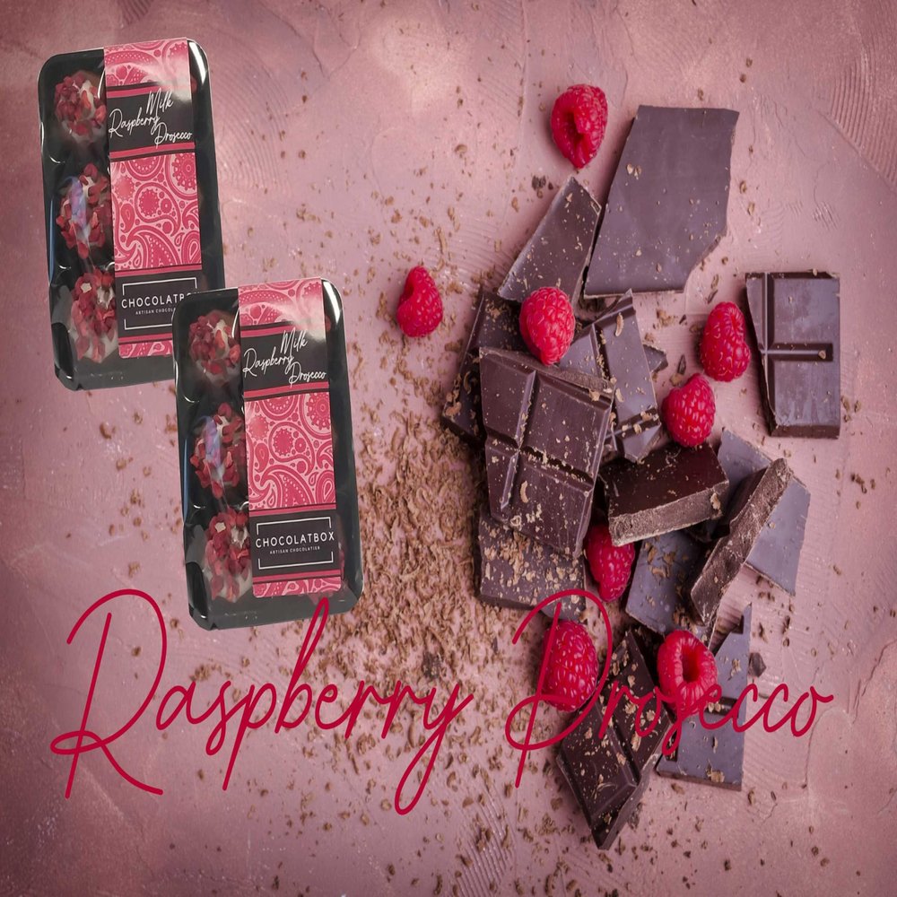 Handmade Belgian Milk Chocolates with Raspberry & Prosecco Cream 6 Pack, Gourmet Gift, Luxury Sweets, Soft Centre