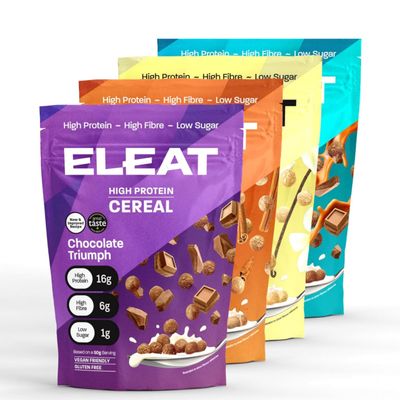 ELEAT | High Protein Low Sugar High Fibre Cereal | Muscle Recovery Healthy Gluten Free Vegan Breakfast | Complete Plant Protein | Low GI Carbs High Protein Cereals | Variety Pack 4 x 250g