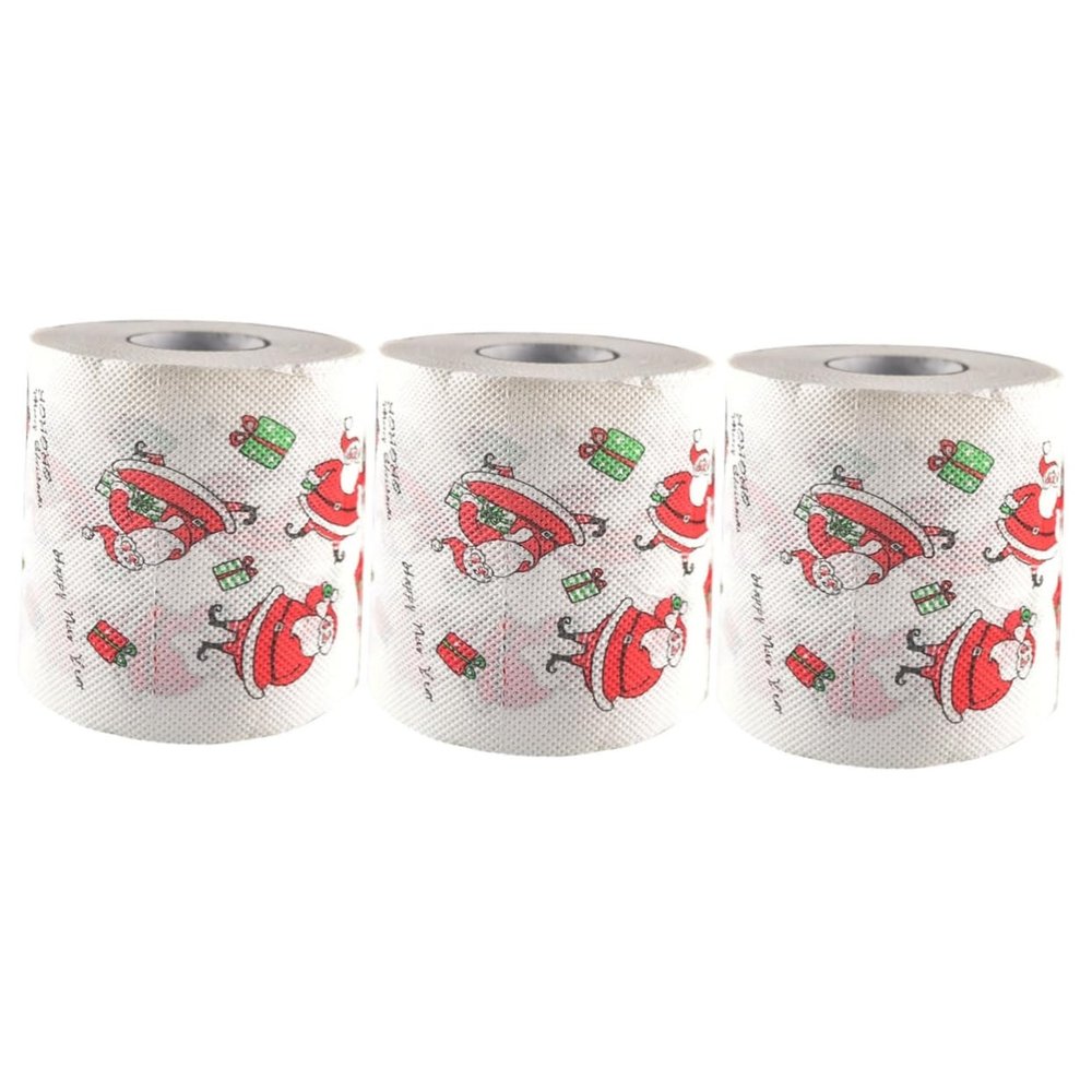 Amosfun 3pcs Christmas Toilet Paper Santa Printing Novelty Roll Tissue for Holiday Bathroom Decor