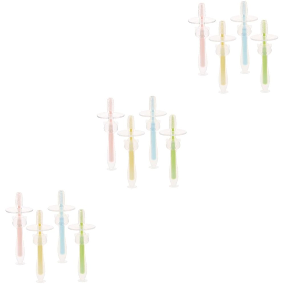 POPETPOP 12pcs Silicone Toothbrushes for Toddlers Suction Base Oral Cleaning Toothbrush for Brushing Teeth at Home