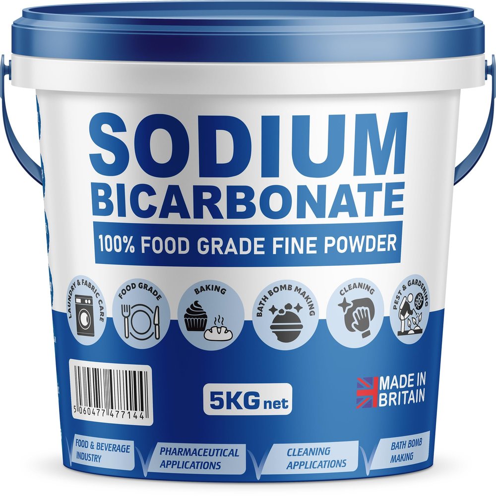 Baking Soda, Sodium Bicarbonate 100% Pure Food Grade Bicarb Bicarbonate Baking Soda Bucket for Cooking, Cleaning, Baking, Bath Bombs, Odours, Teeth MADE in UK by PSN (5KG)