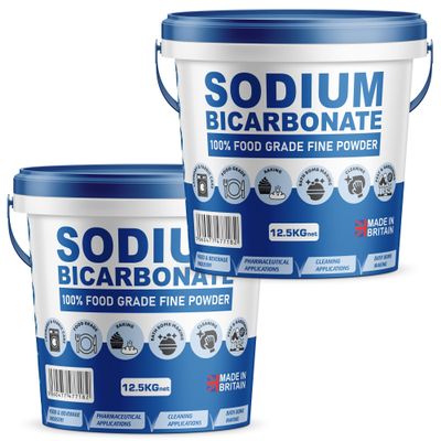 Baking Soda, Sodium Bicarbonate 100% Pure Food Grade Bicarb Bicarbonate Baking Soda Bucket for Cooking, Cleaning, Baking, Bath Bombs, Odours, Teeth MADE in UK by PSN (25KG), White