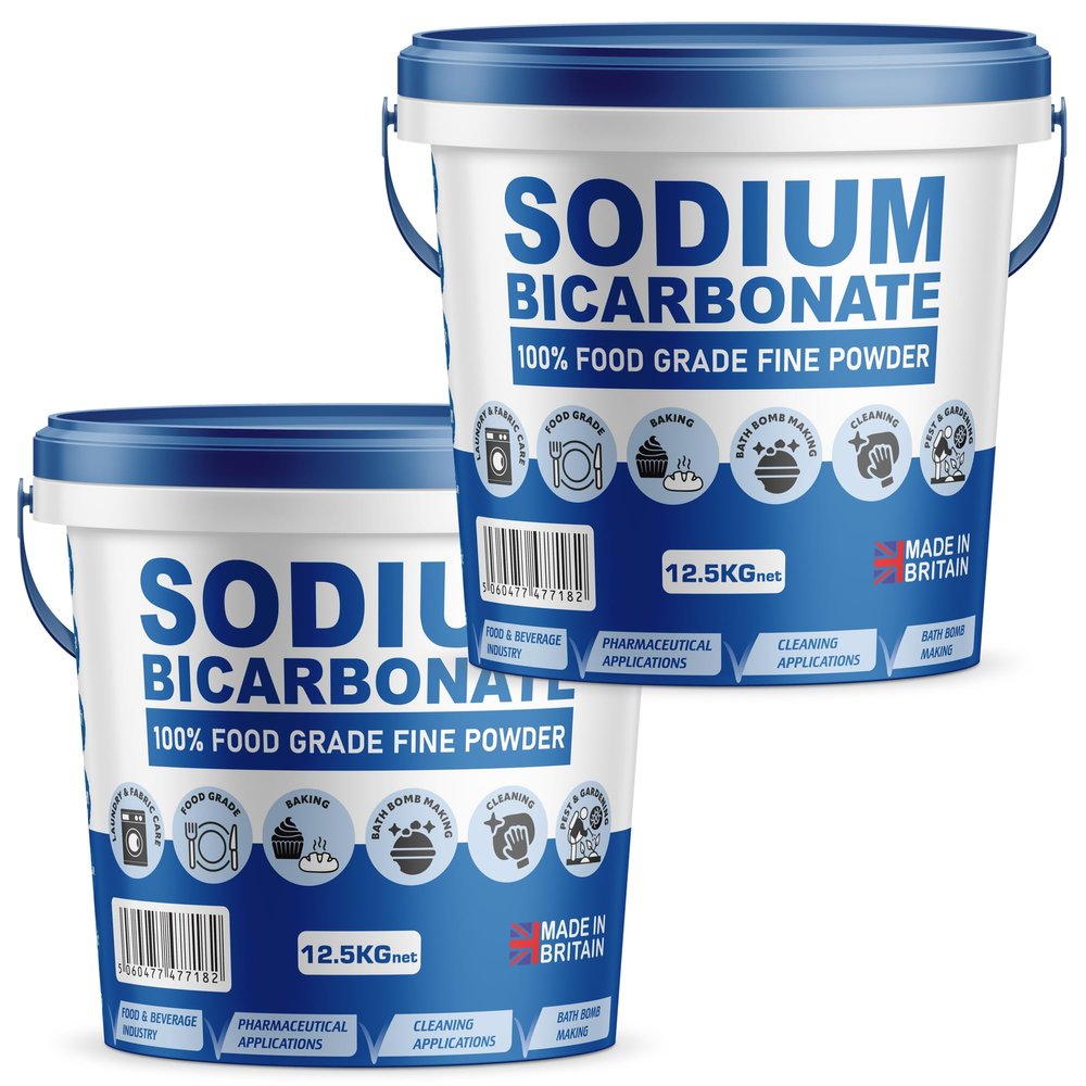 Baking Soda, Sodium Bicarbonate 100% Pure Food Grade Bicarb Bicarbonate Baking Soda Bucket for Cooking, Cleaning, Baking, Bath Bombs, Odours, Teeth MADE in UK by PSN (25KG), White