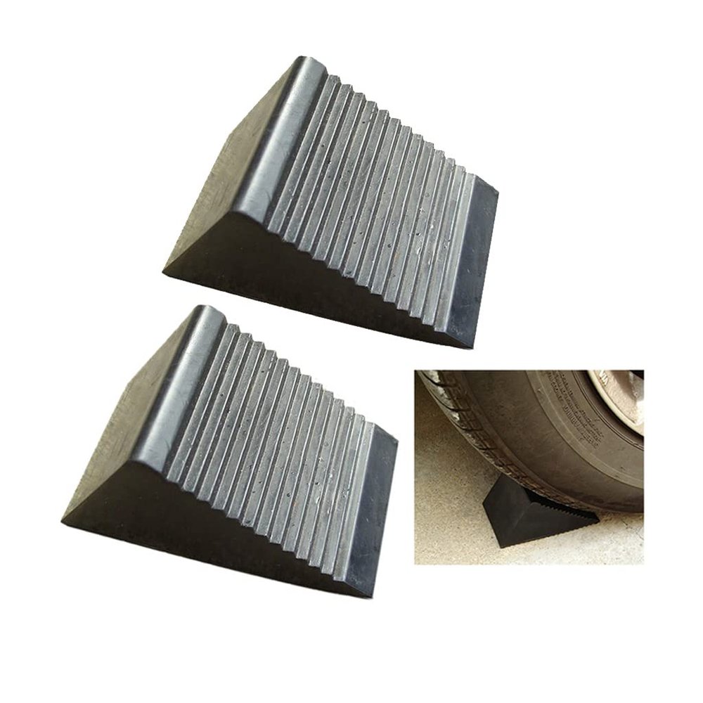 Agashi Curb Ramp, 2 Pack Rubber Wheel Chocks, Stair Buffer Ramp, for Most Tyre Sizes, Non Slip Base Chocks, Helps to Fix the Wheels