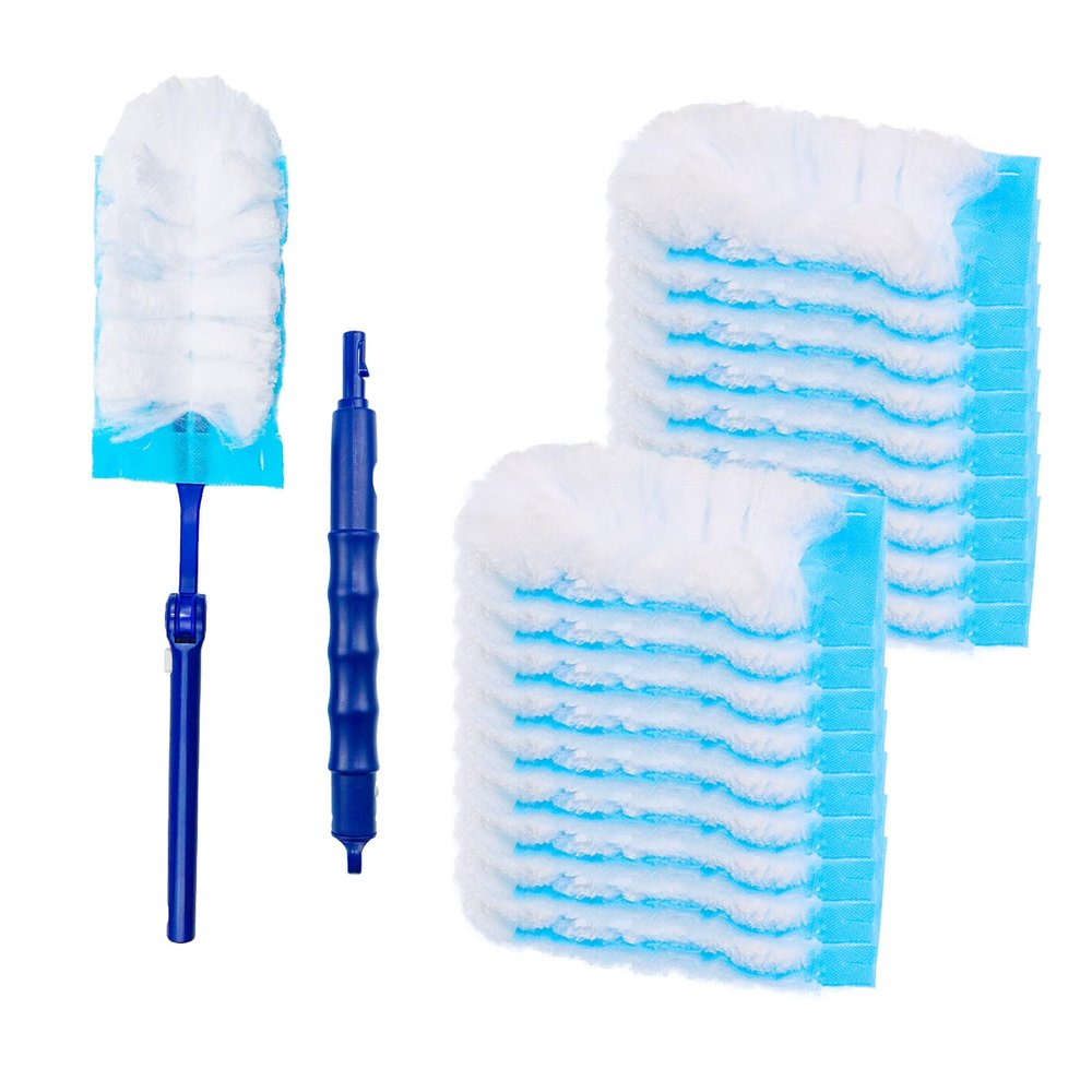 50 Sets Disposable Duster Refills Bulk, Extendable Heavy Duty Dusters Refills 360 Degree Multi Surface Dusting Brush Replacement Head with Handle for Cleaning Home, Blinds, Ceiling Fans