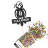 Cakeshop Cake Decoration Pack | Parrot Pirate Premium Double Sided Glitter Card Cake Topper Sign & 25g Party Pack of Cake Sugar Sprinkles | Custom Name & Age Cake Decorations (Black) view 1