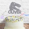Cakeshop Cake Decoration Pack | T-Rex Dinosaur Birthday Premium Double Sided Glitter Card Cake Topper Sign & 25g Party Pack of Cake Sugar Sprinkles | Custom Name Cake Decorations (Dark Silver) view 2