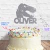 Cakeshop Cake Decoration Pack | T-Rex Dinosaur Birthday Premium Double Sided Glitter Card Cake Topper Sign & 25g Party Pack of Cake Sugar Sprinkles | Custom Name Cake Decorations (Dark Silver) view 3