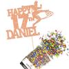 Cakeshop Cake Decoration Pack | Football Birthday Theme Premium Double Sided Glitter Card Cake Topper & 25g Party Pack of Cake Sugar Sprinkles | Custom Name & Age Cake Decoration (Rose Gold) view 1
