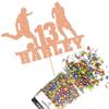 Cakeshop Cake Decoration Pack | Football Birthday Theme Premium Double Sided Glitter Card Cake Topper & 25g Party Pack of Cake Sugar Sprinkles | Custom Name & Age Cake Decoration (Rose Gold) view 1