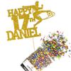 Cakeshop Cake Decoration Pack | Football Birthday Theme Premium Double Sided Glitter Card Cake Topper & 25g Party Pack of Cake Sugar Sprinkles | Custom Name & Age Cake Decoration (Gold) view 1