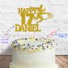 Cakeshop Cake Decoration Pack | Football Birthday Theme Premium Double Sided Glitter Card Cake Topper & 25g Party Pack of Cake Sugar Sprinkles | Custom Name & Age Cake Decoration (Gold) view 2
