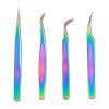4Pcs False Eyelash Tweezers, Stainless Steel Professional Eyelash Extension Tweezers, Curved Eyelash Tweezers for Easy Lash Application and Removal (Color Ti Gold Suit) view 1