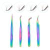 4Pcs False Eyelash Tweezers, Stainless Steel Professional Eyelash Extension Tweezers, Curved Eyelash Tweezers for Easy Lash Application and Removal (Color Ti Gold Suit) view 2