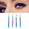 4Pcs False Eyelash Tweezers, Stainless Steel Professional Eyelash Extension Tweezers, Curved Eyelash Tweezers for Easy Lash Application and Removal (Color Ti Gold Suit) view 3
