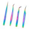 4Pcs False Eyelash Tweezers, Stainless Steel Professional Eyelash Extension Tweezers, Curved Eyelash Tweezers for Easy Lash Application and Removal (Color Ti Gold Suit) view 4