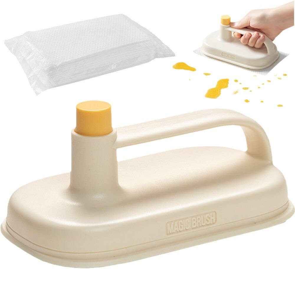 Casiler Kitchen Cleaning Brush Replaceable Disposable Magic Cloth with Handle Cleaning Cloth Wipes Portable Tableware Cleaning Rags