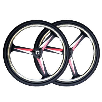 2PCS Rear Wheelchair Wheel, 24 Inch Wheelchair Wheel Replacement, Solid PU Wheels/Aluminum Alloy Hub for Electric Wheelchair for Many Standard Wheelchairs Replace