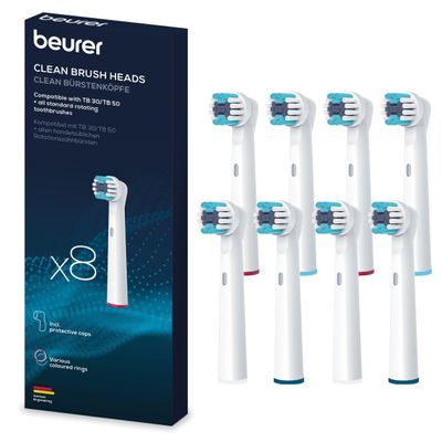 Beurer TB 30/50 Clean Electric Toothbrush Heads 8 Pack Toothbrush Heads Compatible with Oral-B Toothbrushes, White Replacement Brushes