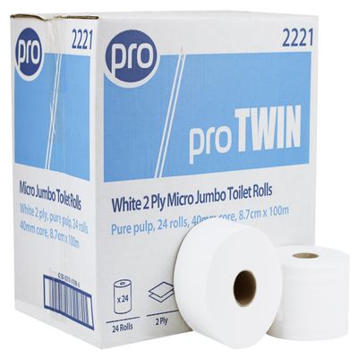 Toilet Roll Micro Mini/Versatwin 24 Toilet Rolls Boxed White Pure Pulp, 100m x 8.7cm 2221PL