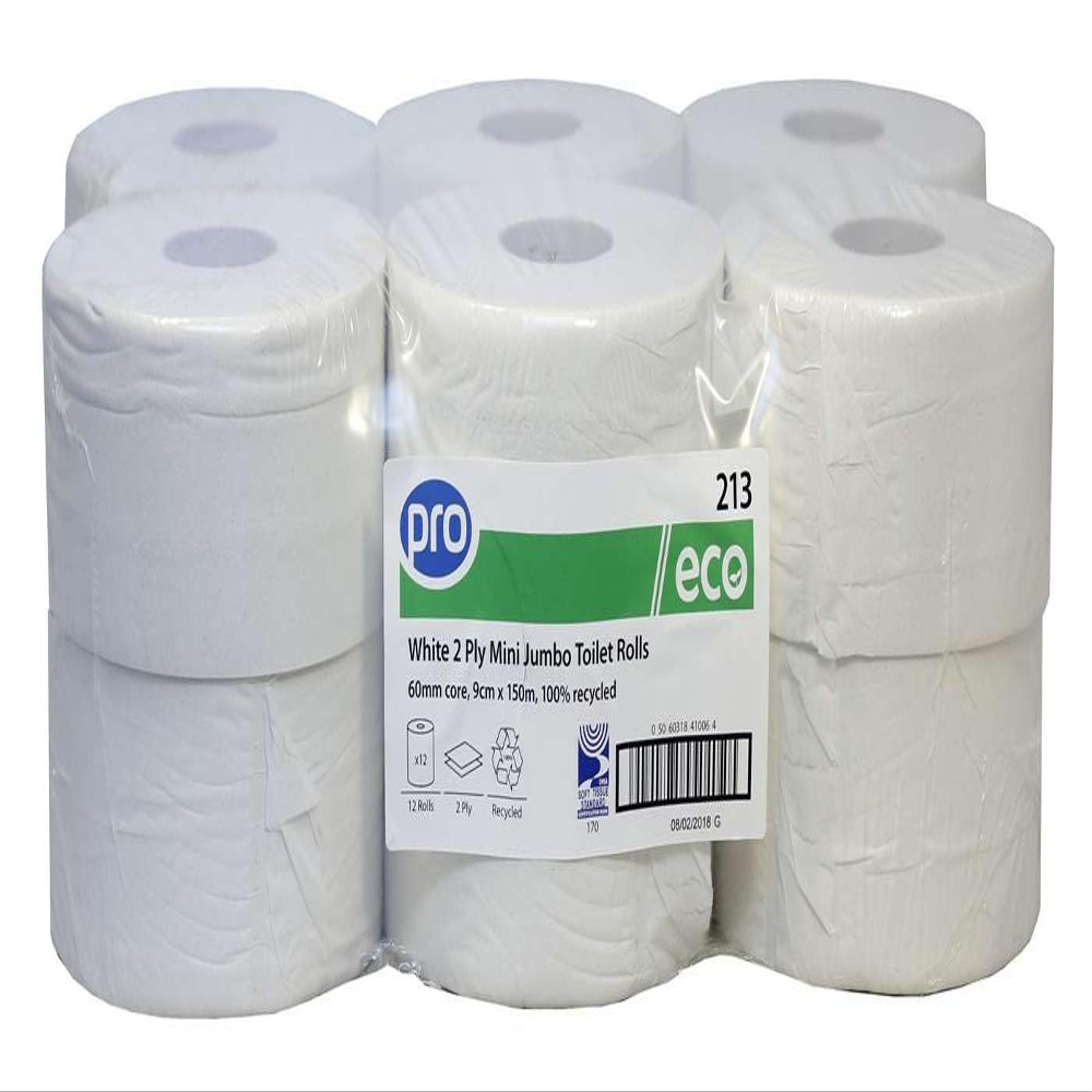 PRO Mini Jumbo Toilet Rolls 12 x 150m (60mm core) 213PL