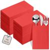 100-Pack Disposable Napkins With Pocket For Flatware, Red Napkins Paper For Christmas, Wedding, Dinner Or Party, Built-In Pocket For Silverware, Prefolded view 1