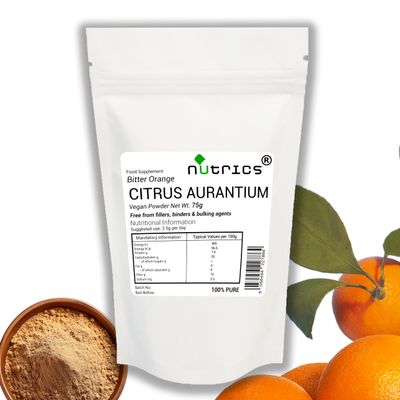 Nutrics Citrus AURANTIUM Bitter Orange Powder 75g Pure No Additives - Suitable for Vegan Vegetarians