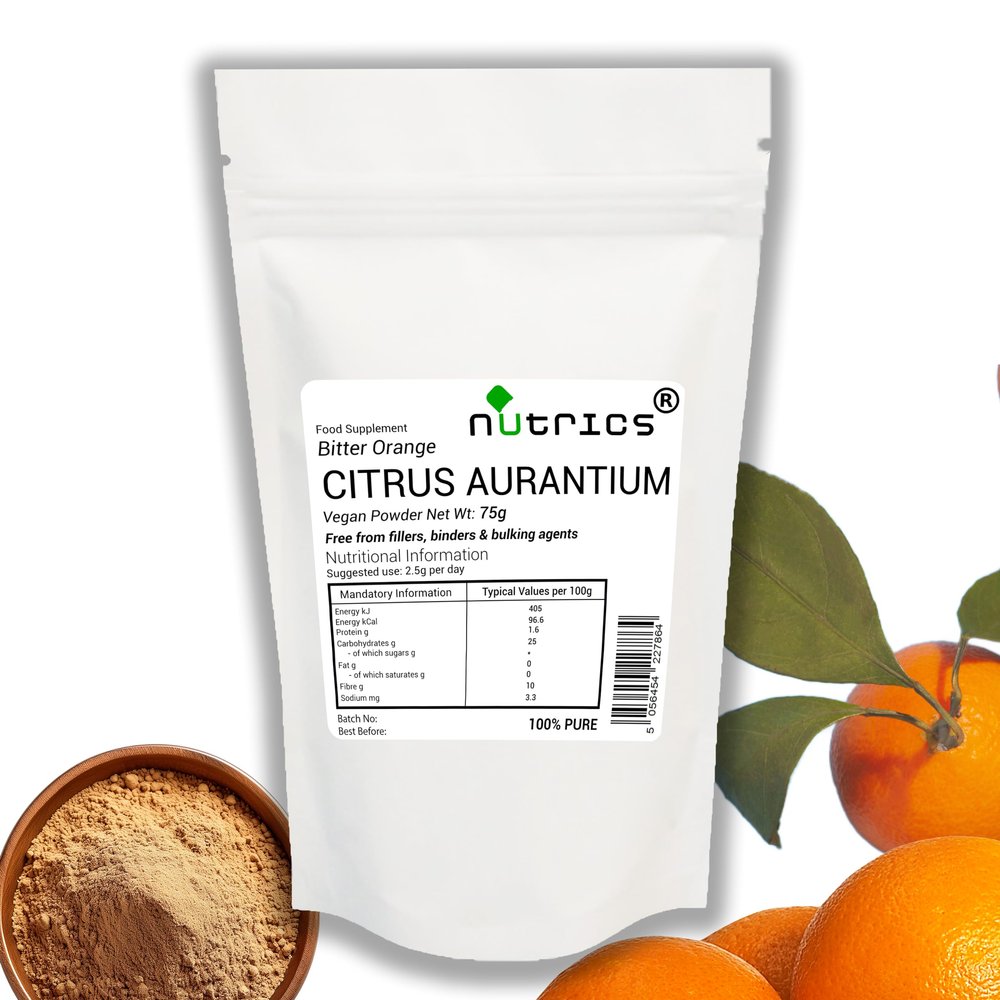 Nutrics Citrus AURANTIUM Bitter Orange Powder 75g Pure No Additives - Suitable for Vegan Vegetarians