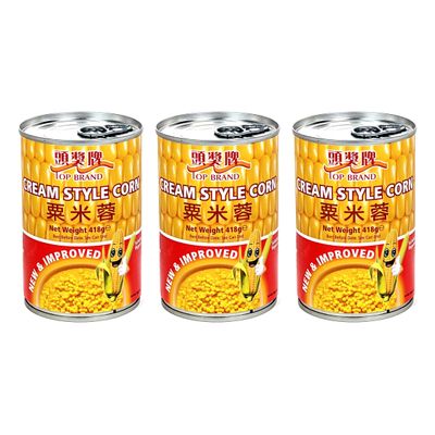 Top Brand Thai Cream Style Corn Creamed Corn in Tin/Can 418g (Pack of 3)