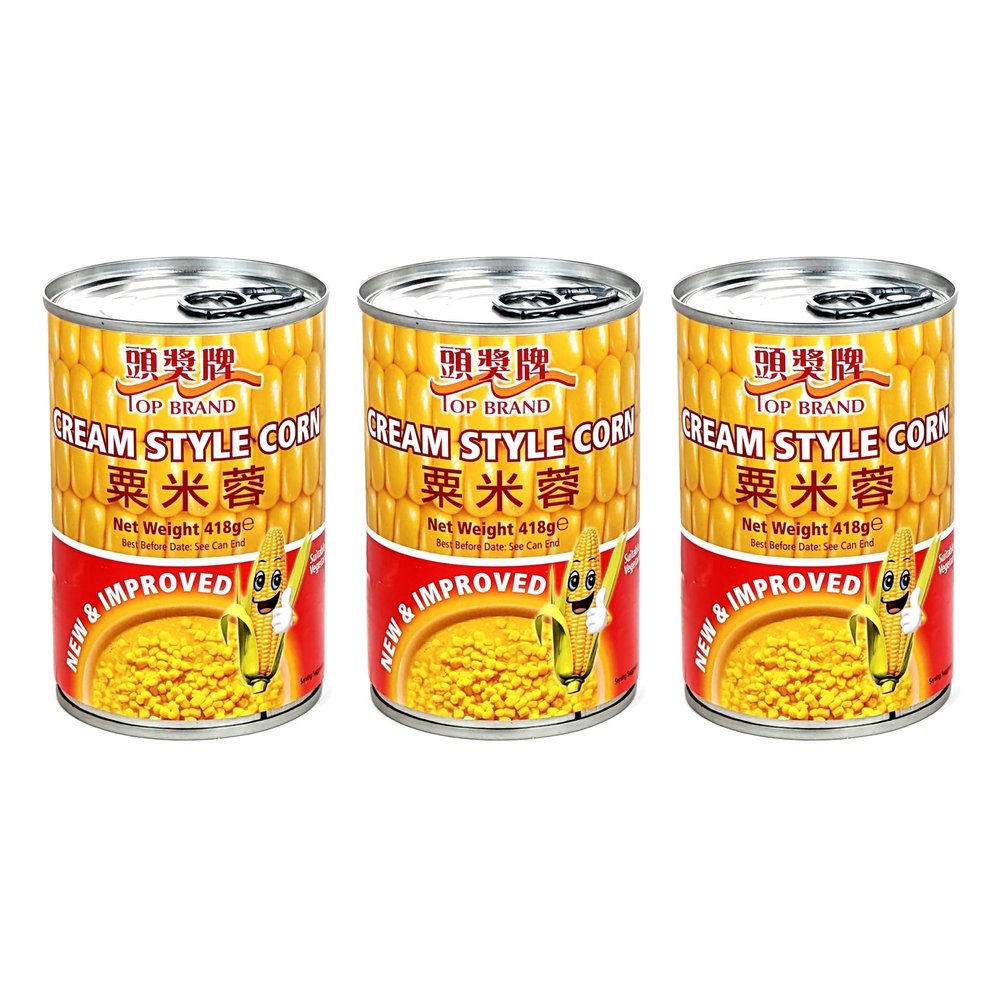 Top Brand Thai Cream Style Corn Creamed Corn in Tin/Can 418g (Pack of 3)