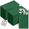 100-Pack Disposable Napkins With Pocket For Flatware, Green Napkins Paper For Christmas, Wedding, Dinner Or Party, Built-In Pocket For Silverware, Prefolded