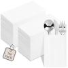 100-Pack Disposable Napkins With Pocket For Flatware, White Napkins Paper For Wedding, Dinner Or Party, Built-In Pocket For Silverware, Prefolded view 1
