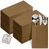 100-Pack Disposable Napkins With Pocket For Flatware, Brown Napkins Paper For Wedding, Dinner Or Party, Built-In Pocket For Silverware, Prefolded view 1