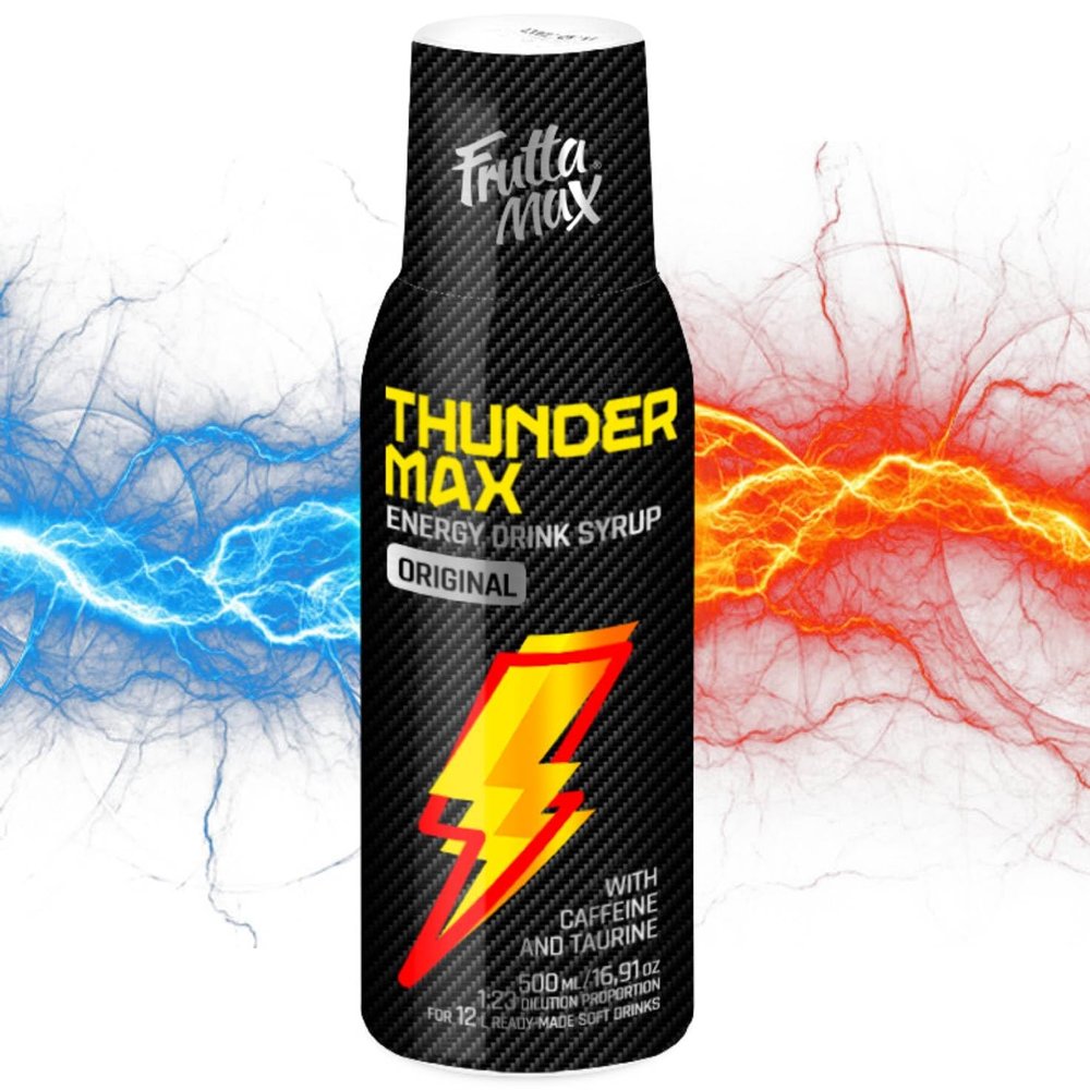 FruttaMax Energy Drink Syrup  Fizzy Caffeinated Syrup with Low Sugar | Soda Maker Compatible, Great for Active Lifestyle 500ml - ThunderMax