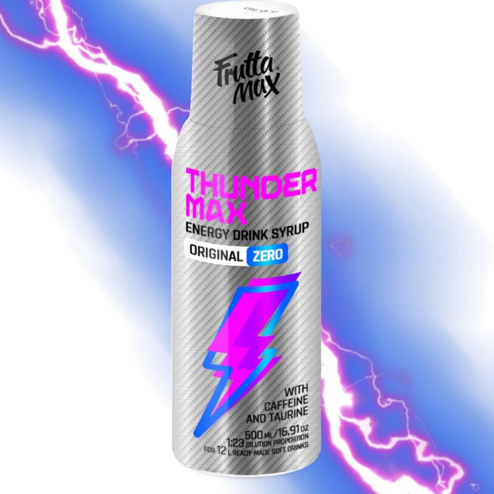FruttaMax Energy Drink Syrup  Fizzy Caffeinated Syrup - NO Sugar | Soda Maker Compatible, Great for Active Lifestyle 500ml - ThunderMax ZERO