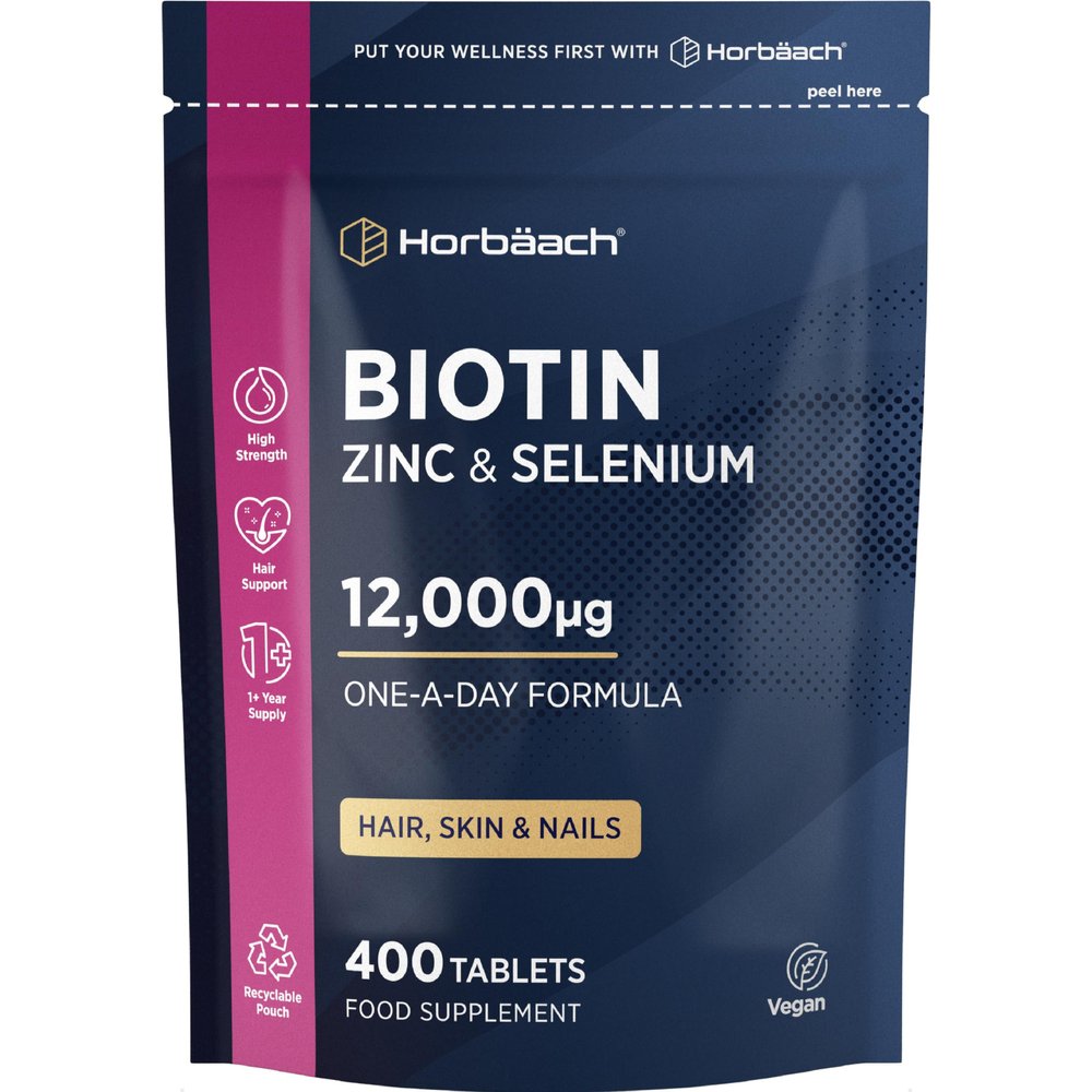 Biotin Hair Growth Tablets 12000mcg | 400 Vegan Tablets | Supplements for Hair, Skin and Nails | Biotin (B7), Zinc & Selenium Complex | by Horbaach