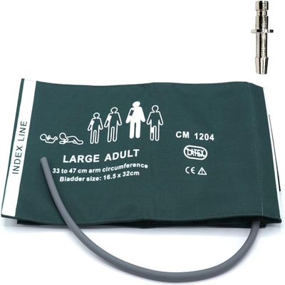 Universal NIBP Cuff with BP12 Connector for Large Adult, 33-47 cm Reusable Single Tube Nylon Replacement BP Cuff with Inner Airbag for Blood Pressure Monitor Machine