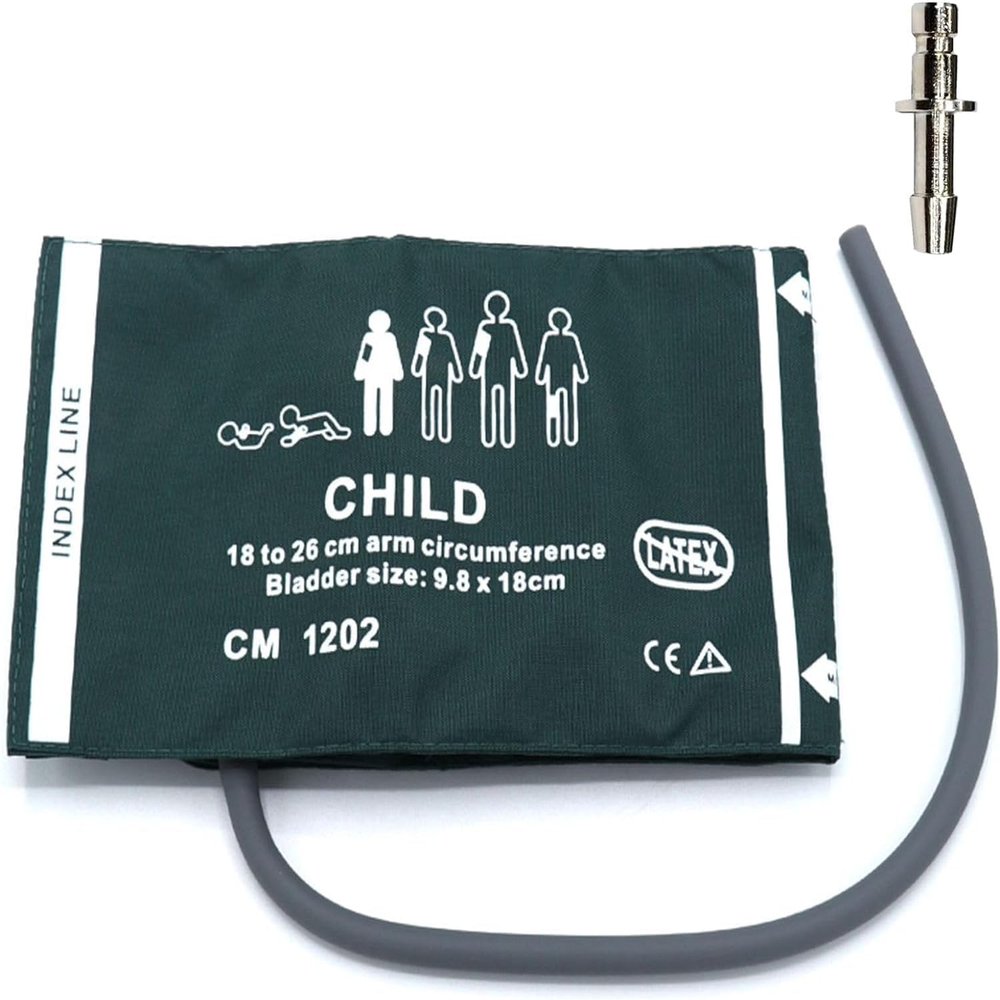 Universal NIBP Cuff with BP12 Connector for Child, 18-26 cm Reusable Single Tube Nylon Replacement BP Cuff with Inner Airbag for Blood Pressure Monitor Machine